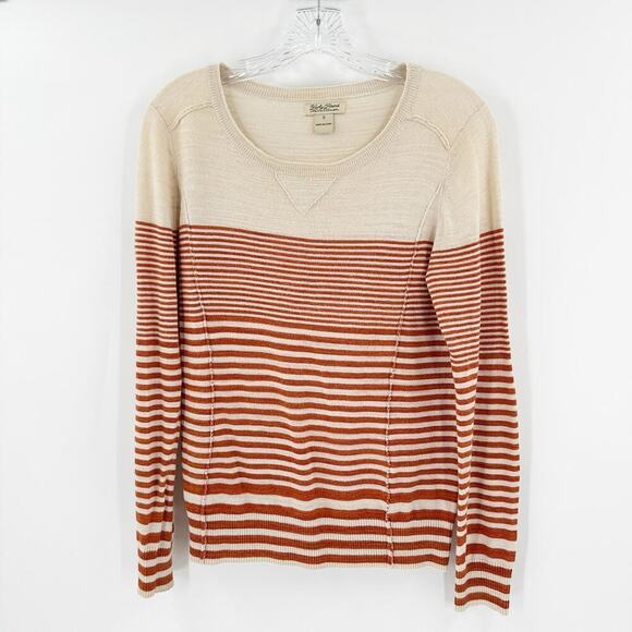 Lucky Brand Cream Orange Striped Scoop Neck Pullover Knit Sweater Size Small - Picture 1 of 12